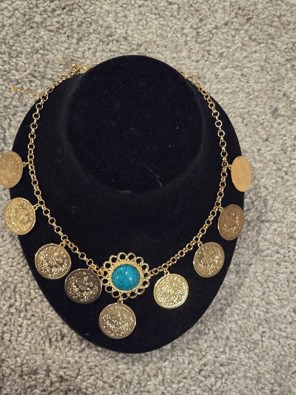 22kgp Dubai Gold Coin Pendant Necklace with Turquoise Accent - Women Jewelry